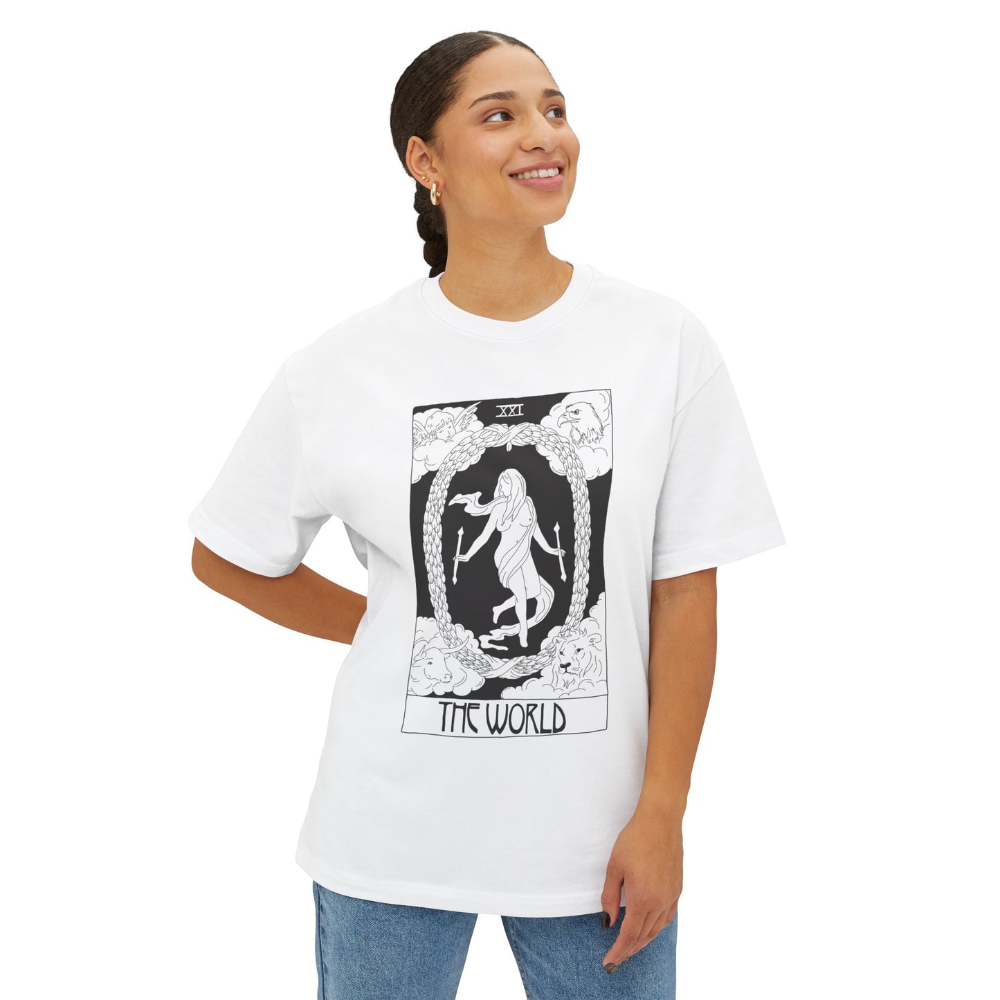 Unisex Oversized Boxy Tee 'The World' Tarot Card
