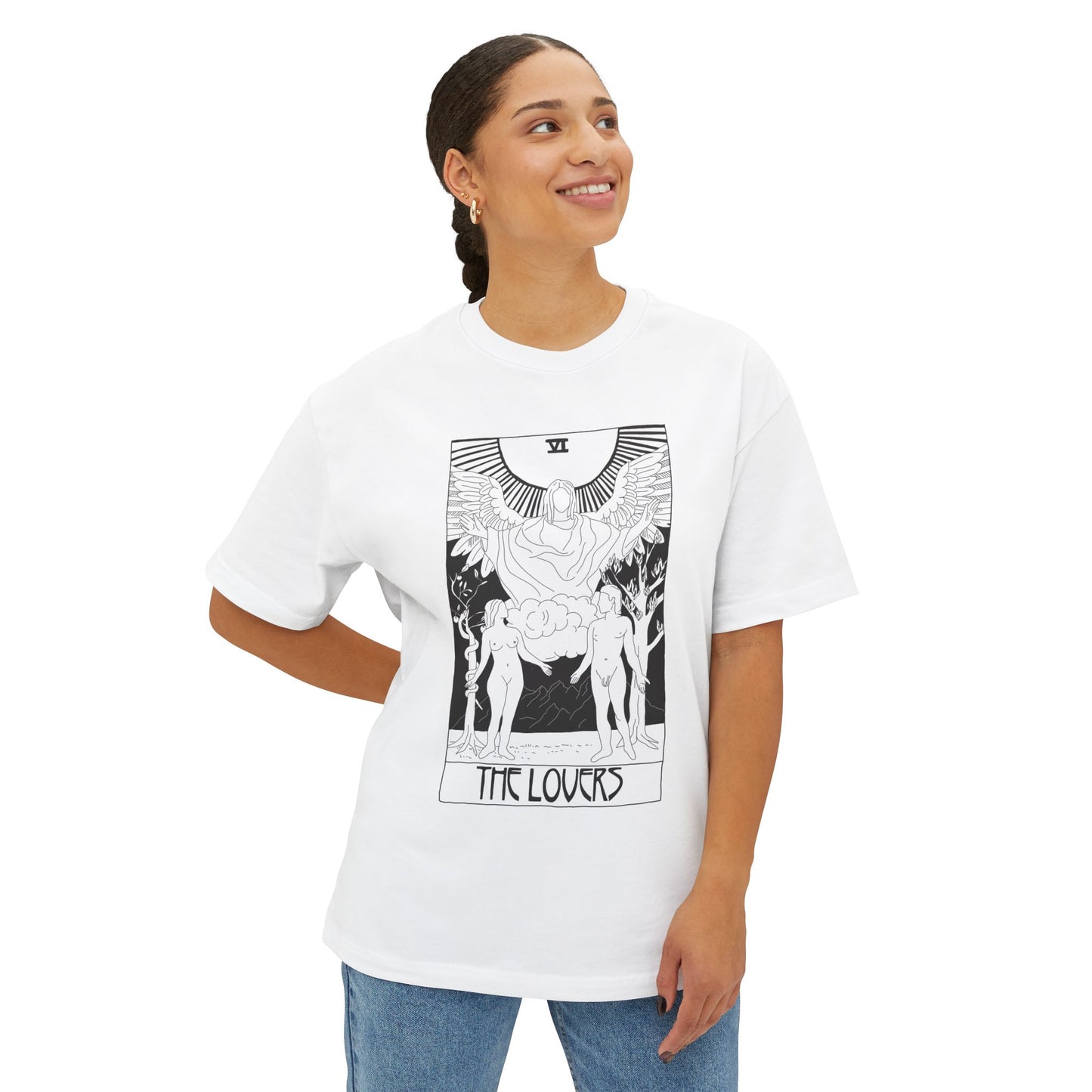 Unisex Oversized Boxy Tee 'The Lovers' Tarot Card