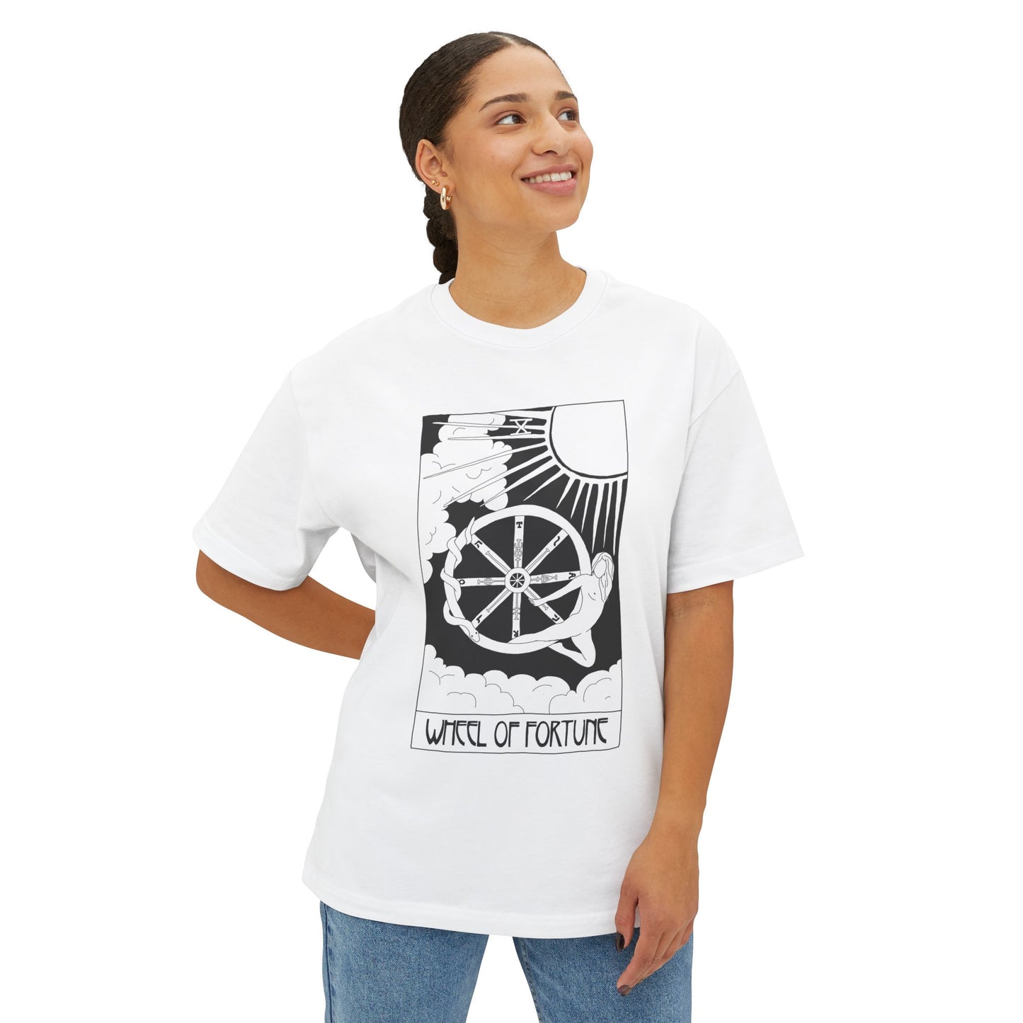 Unisex Oversized Boxy Tee 'Wheel of Fortune' Tarot Card