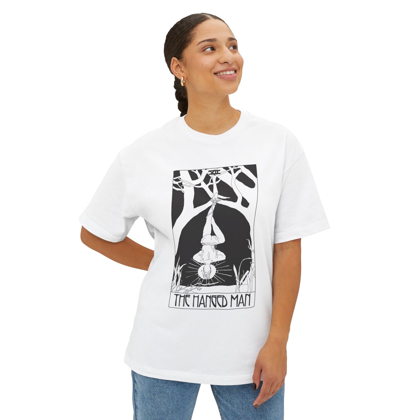 Unisex Oversized Boxy Tee 'The Hanged Man' Tarot Card