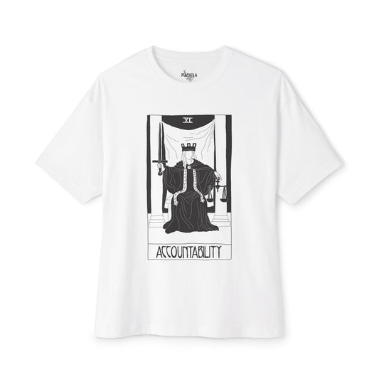 Unisex Oversized Boxy Tee 'Accountability' Tarot Card